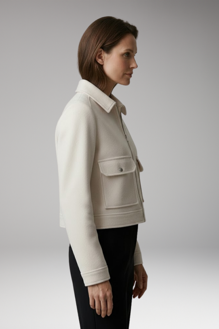 Women's Bomber Jacket Zipper Closure Patch Pockets