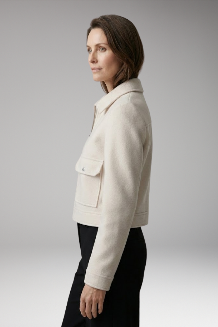 Women's Bomber Jacket Zipper Closure Patch Pockets