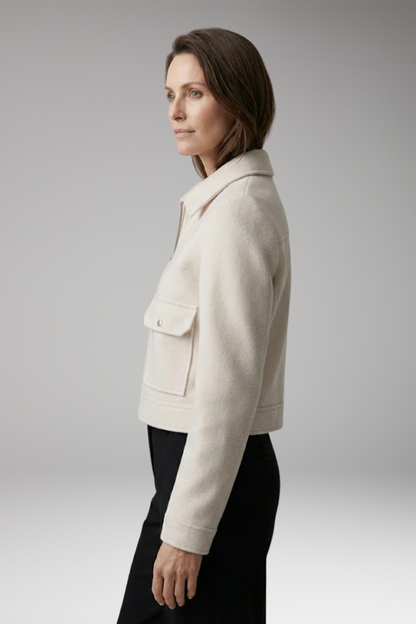 Women's Bomber Jacket Zipper Closure Patch Pockets