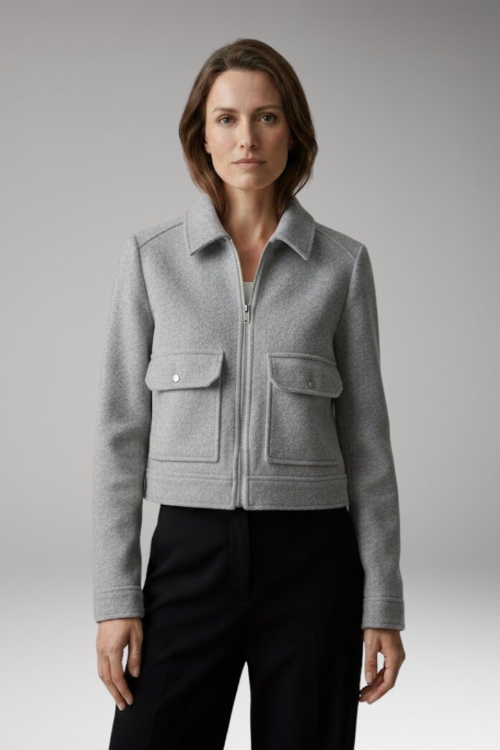 Women's Bomber Jacket Zipper Closure Patch Pockets