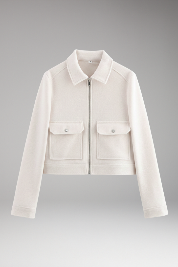 Women's Bomber Jacket Zipper Closure Patch Pockets - VibreMode