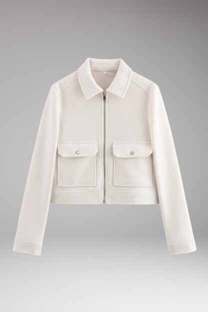 Women's Bomber Jacket Zipper Closure Patch Pockets - VibreMode