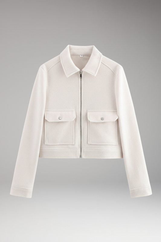 Women's Bomber Jacket Zipper Closure Patch Pockets - VibreMode
