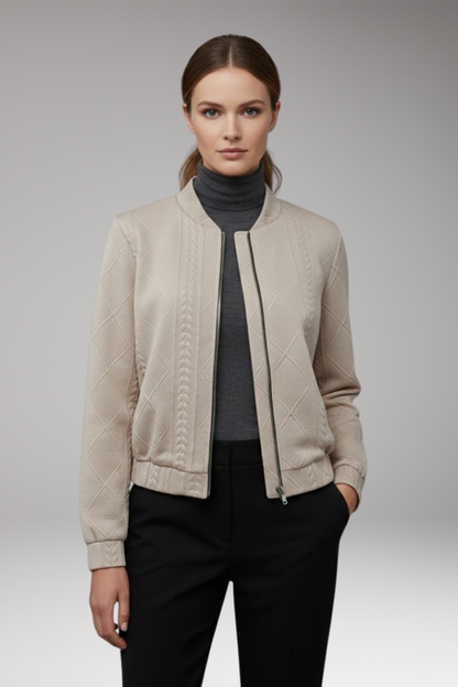 Women's Bomber Jacket Ribbed Cuffs Front Zip Black