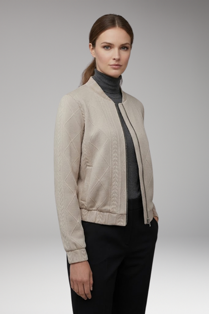 Women's Bomber Jacket Ribbed Cuffs Front Zip Black