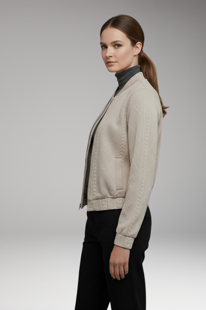 Women's Bomber Jacket Ribbed Cuffs Front Zip Black