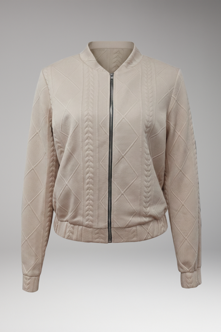 Women's Bomber Jacket Ribbed Cuffs Front Zip Black - VibreMode