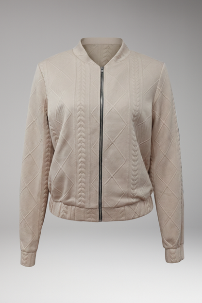 Women's Bomber Jacket Ribbed Cuffs Front Zip Black - VibreMode