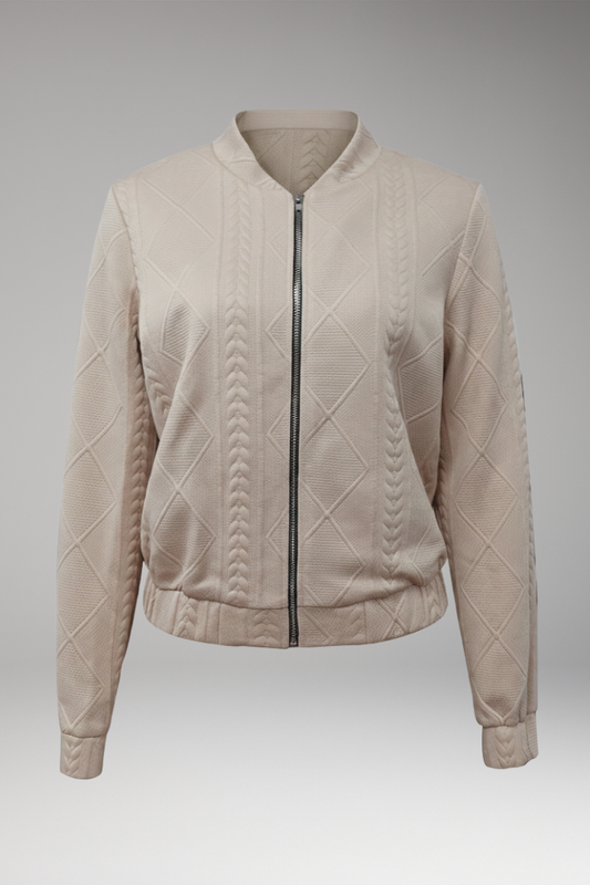 Women's Bomber Jacket Ribbed Cuffs Front Zip Black - VibreMode