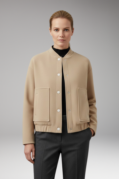 Women's Bomber Jacket Ribbed Hem Front Pockets