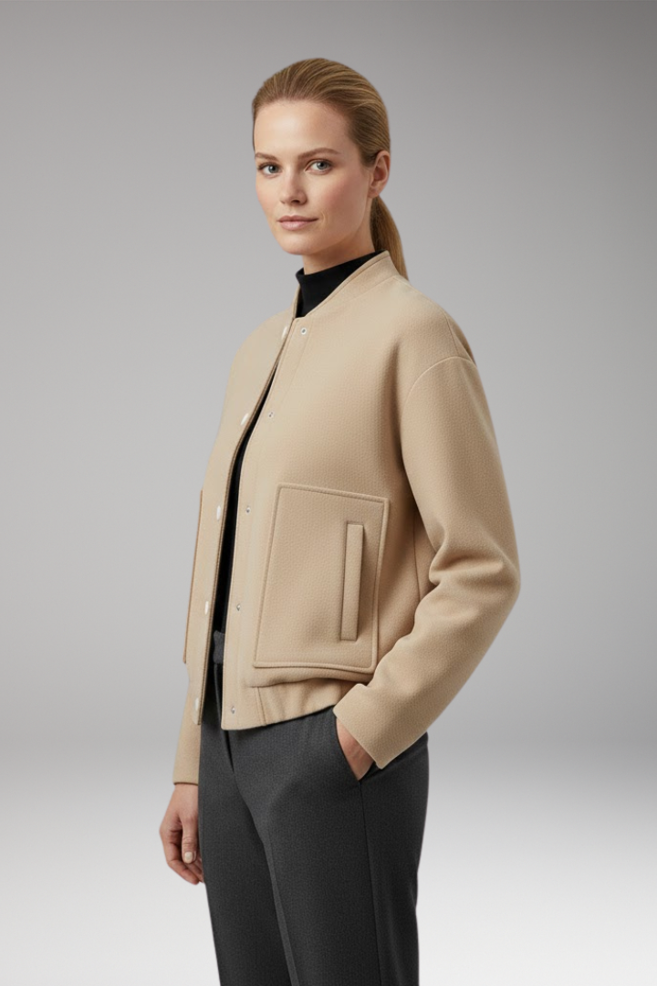 Women's Bomber Jacket Ribbed Hem Front Pockets