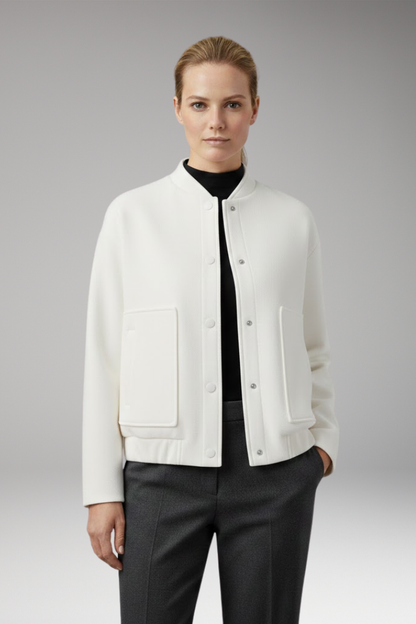 Women's Bomber Jacket Ribbed Hem Front Pockets