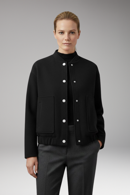Women's Bomber Jacket Ribbed Hem Front Pockets