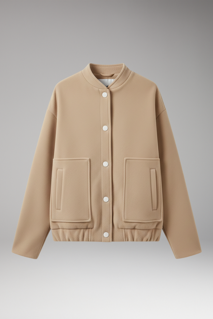 Women's Bomber Jacket Ribbed Hem Front Pockets - VibreMode