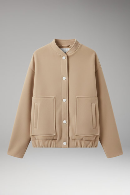 Women's Bomber Jacket Ribbed Hem Front Pockets - VibreMode