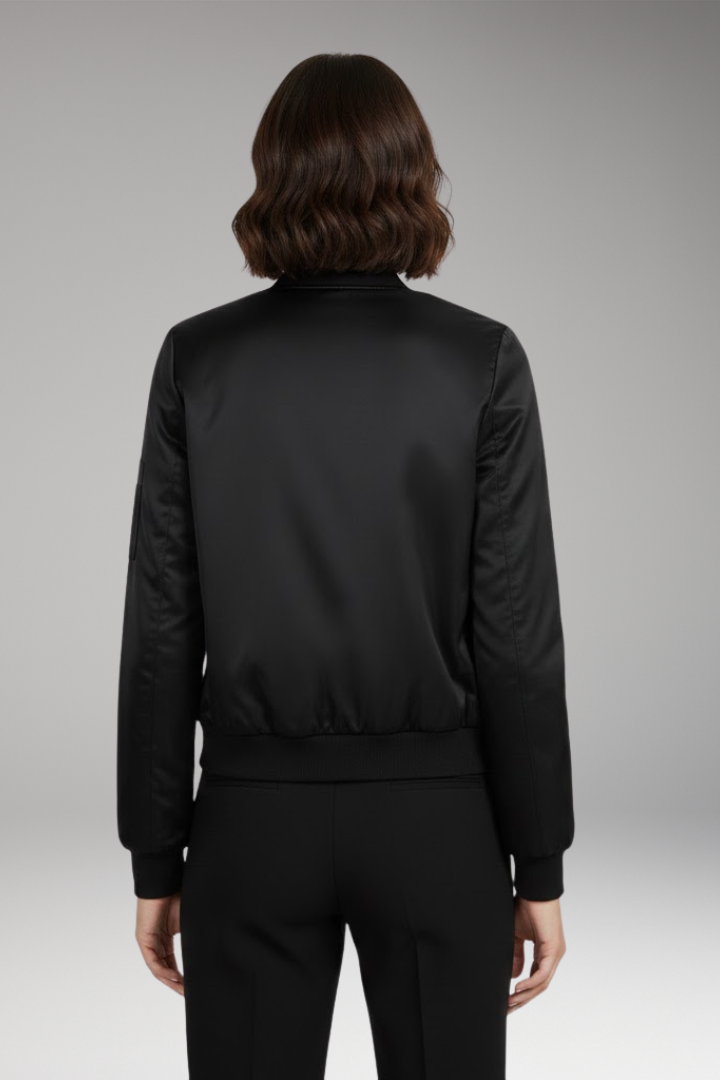 Women's Bomber Jacket Round Neck Zip Closure
