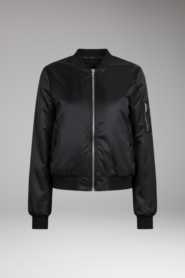 Women's Bomber Jacket Round Neck Zip Closure - VibreMode