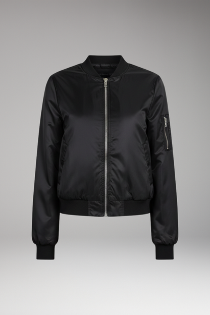 Women's Bomber Jacket Round Neck Zip Closure - VibreMode