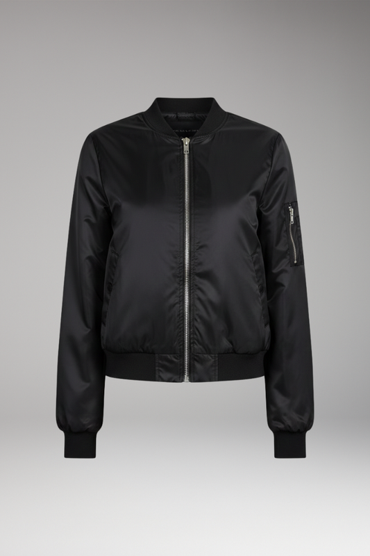 Women's Bomber Jacket Round Neck Zip Closure - VibreMode