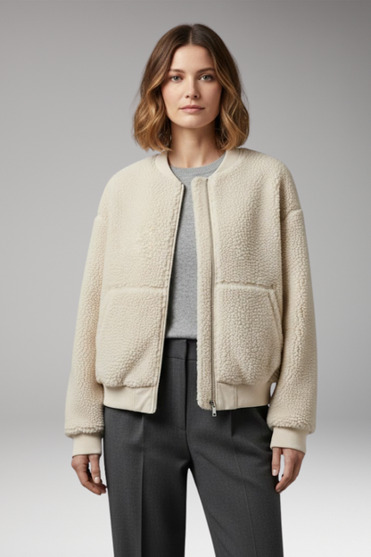 Women's Bomber Jacket Round Neckline Front Zip
