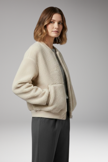 Women's Bomber Jacket Round Neckline Front Zip