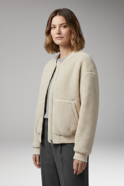 Women's Bomber Jacket Round Neckline Front Zip
