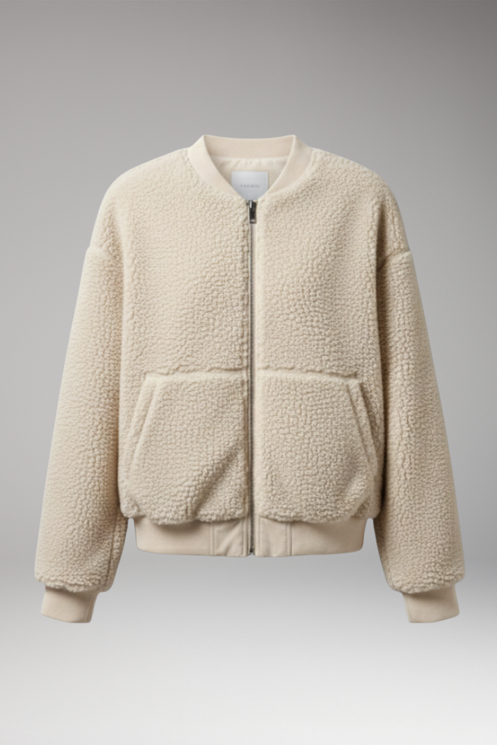 Women's Bomber Jacket Round Neckline Front Zip - VibreMode