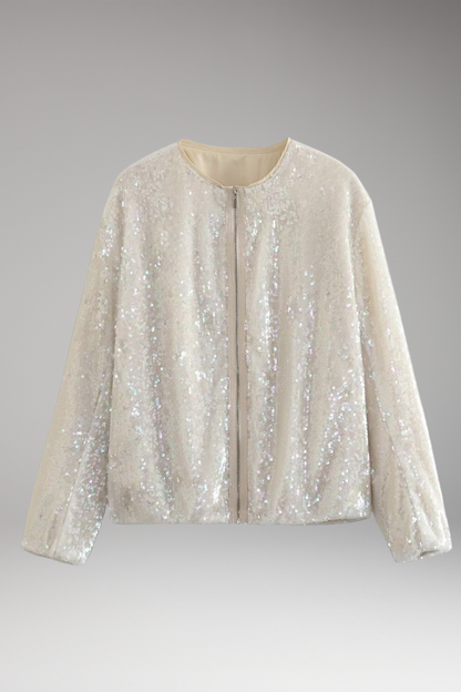 Women's Sequined Bomber Jacket Zipper Front - VibreMode