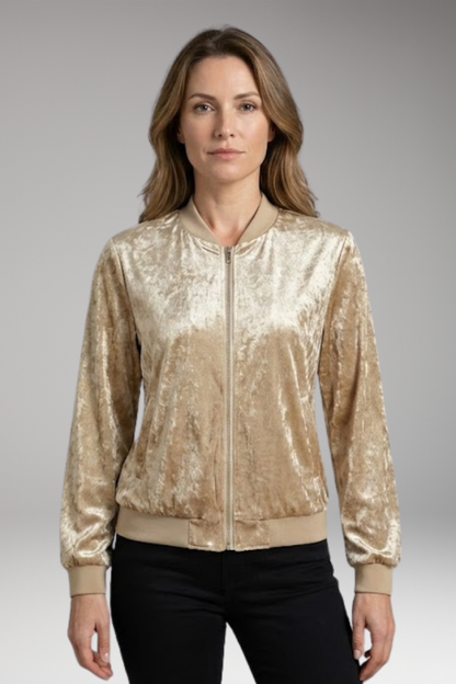 Women's Bomber Jacket Shiny Fabric Elastic Cuffs