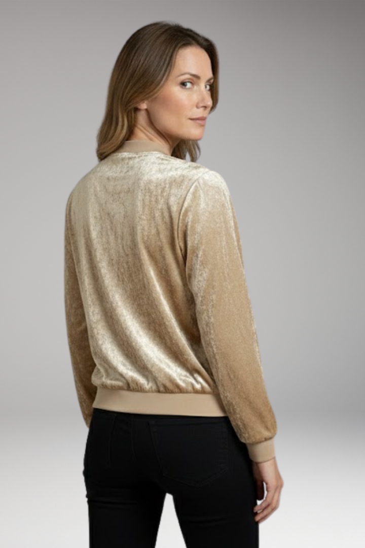 Women's Bomber Jacket Shiny Fabric Elastic Cuffs