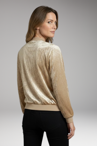 Women's Bomber Jacket Shiny Fabric Elastic Cuffs