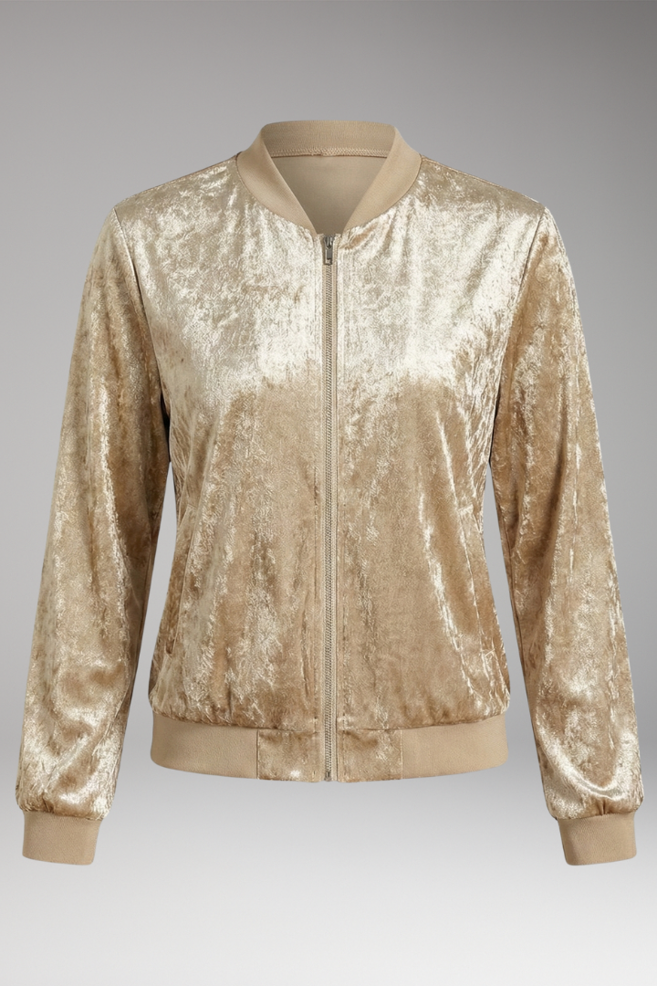 Women's Bomber Jacket Shiny Fabric Elastic Cuffs - VibreMode