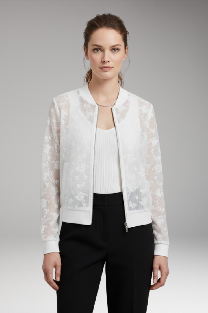 Women's Bomber Jacket Floral Embroidery Transparent