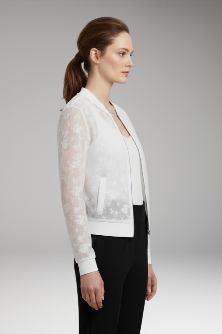 Women's Bomber Jacket Floral Embroidery Transparent