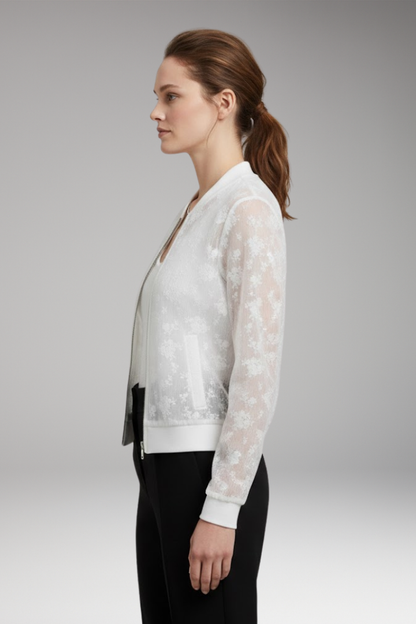Women's Bomber Jacket Floral Embroidery Transparent