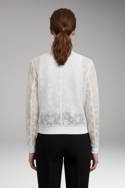Women's Bomber Jacket Floral Embroidery Transparent