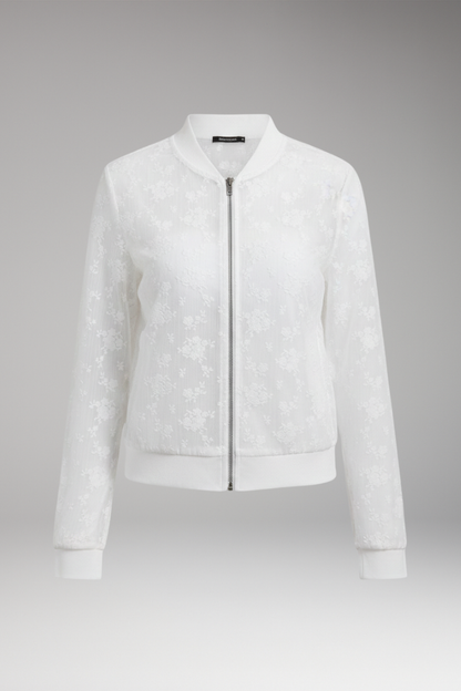 Women's Bomber Jacket Floral Embroidery Transparent - VibreMode
