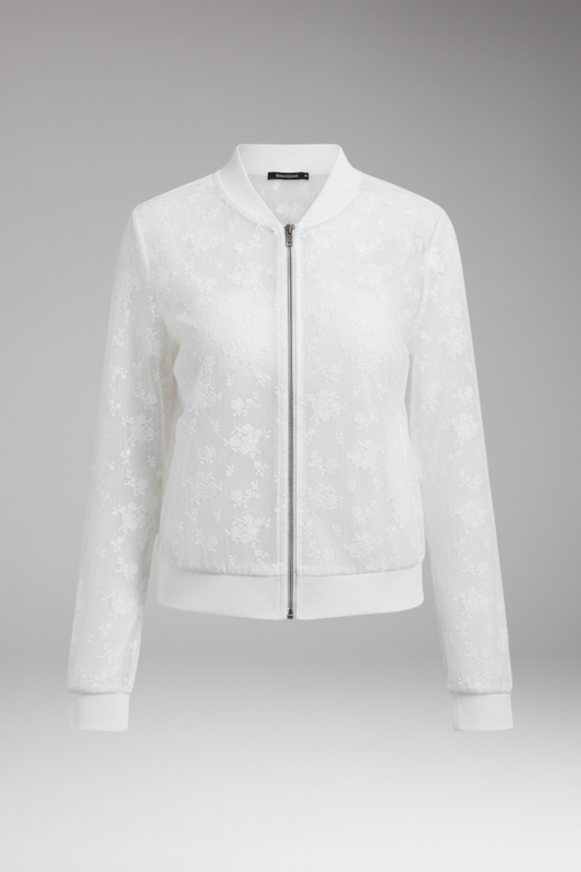 Women's Bomber Jacket Floral Embroidery Transparent - VibreMode
