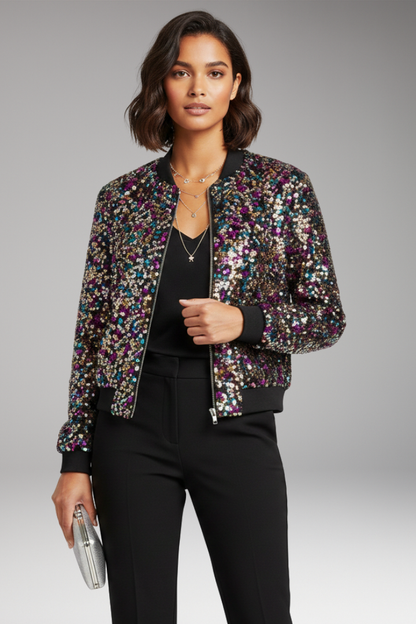Women's Polka Dot Bomber Jacket V-Neck
