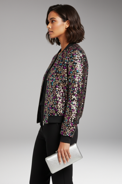 Women's Polka Dot Bomber Jacket V-Neck