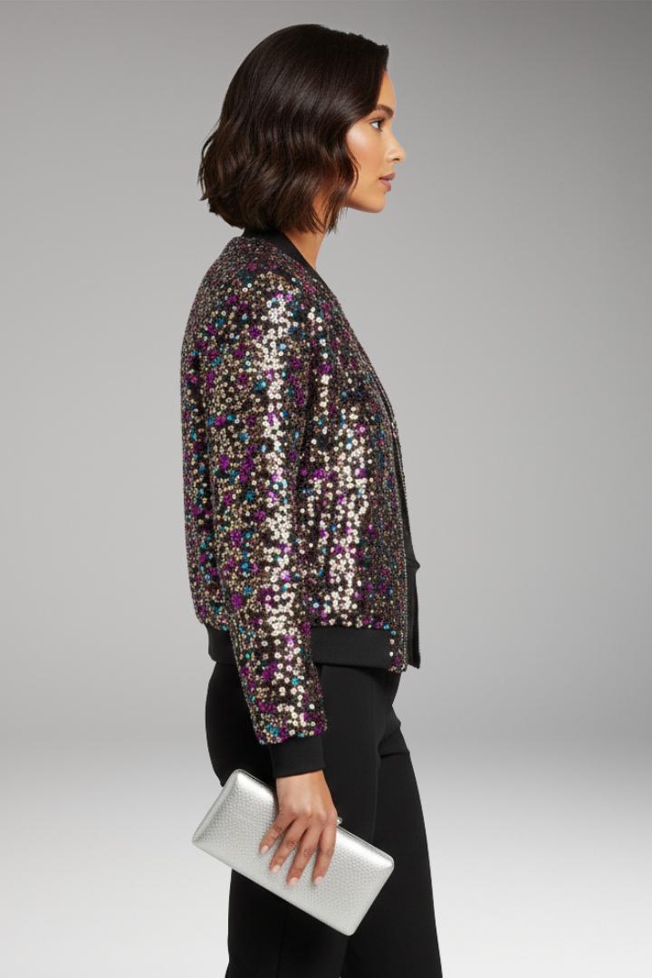 Women's Polka Dot Bomber Jacket V-Neck