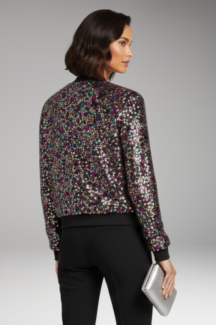 Women's Polka Dot Bomber Jacket V-Neck