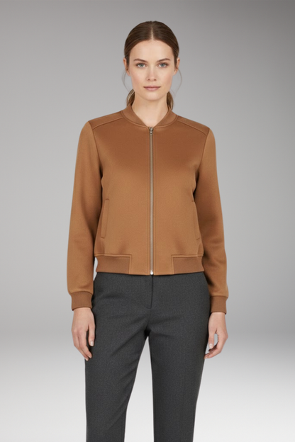 Women's Bomber Jacket Zip Ribbed Black