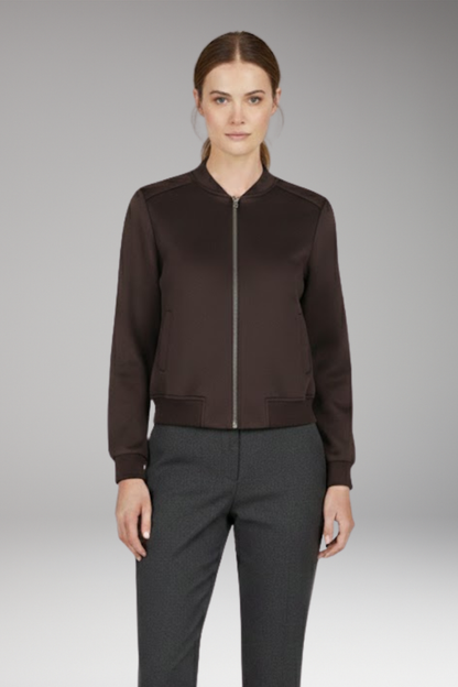 Women's Bomber Jacket Zip Ribbed Black