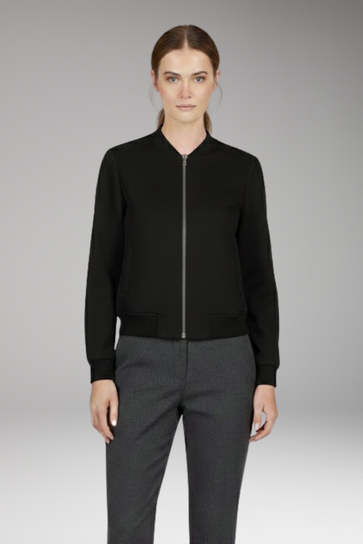 Women's Bomber Jacket Zip Ribbed Black
