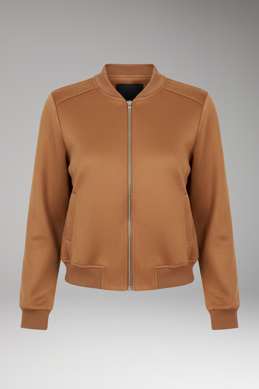 Women's Bomber Jacket Zip Ribbed Black - VibreMode