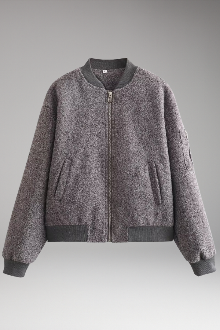 Women's Bomber Jacket Zipper Elastic Cuffs - VibreMode
