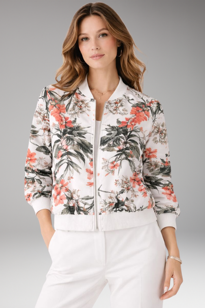 Women's Floral Bomber Jacket Zipper Closure