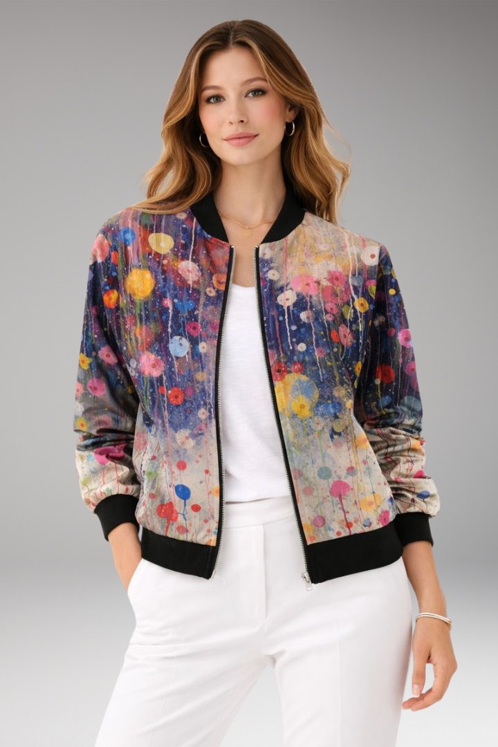 Women's Floral Bomber Jacket Zipper Closure