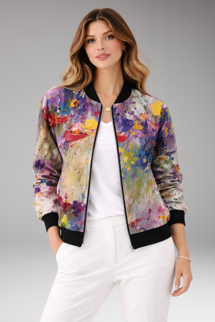 Women's Floral Bomber Jacket Zipper Closure